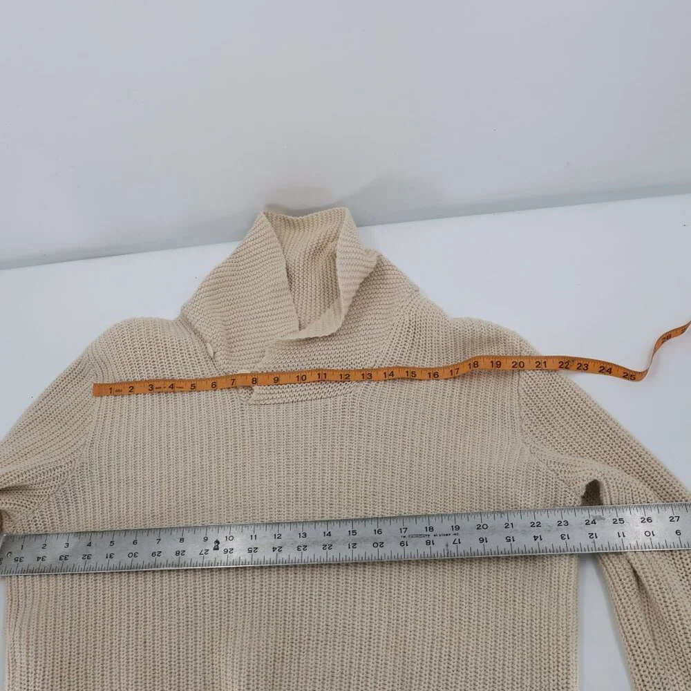 RRL Ralph Lauren sweater mens large Shawl Collar Cotton Knit beige jumper - Picture 11 of 13